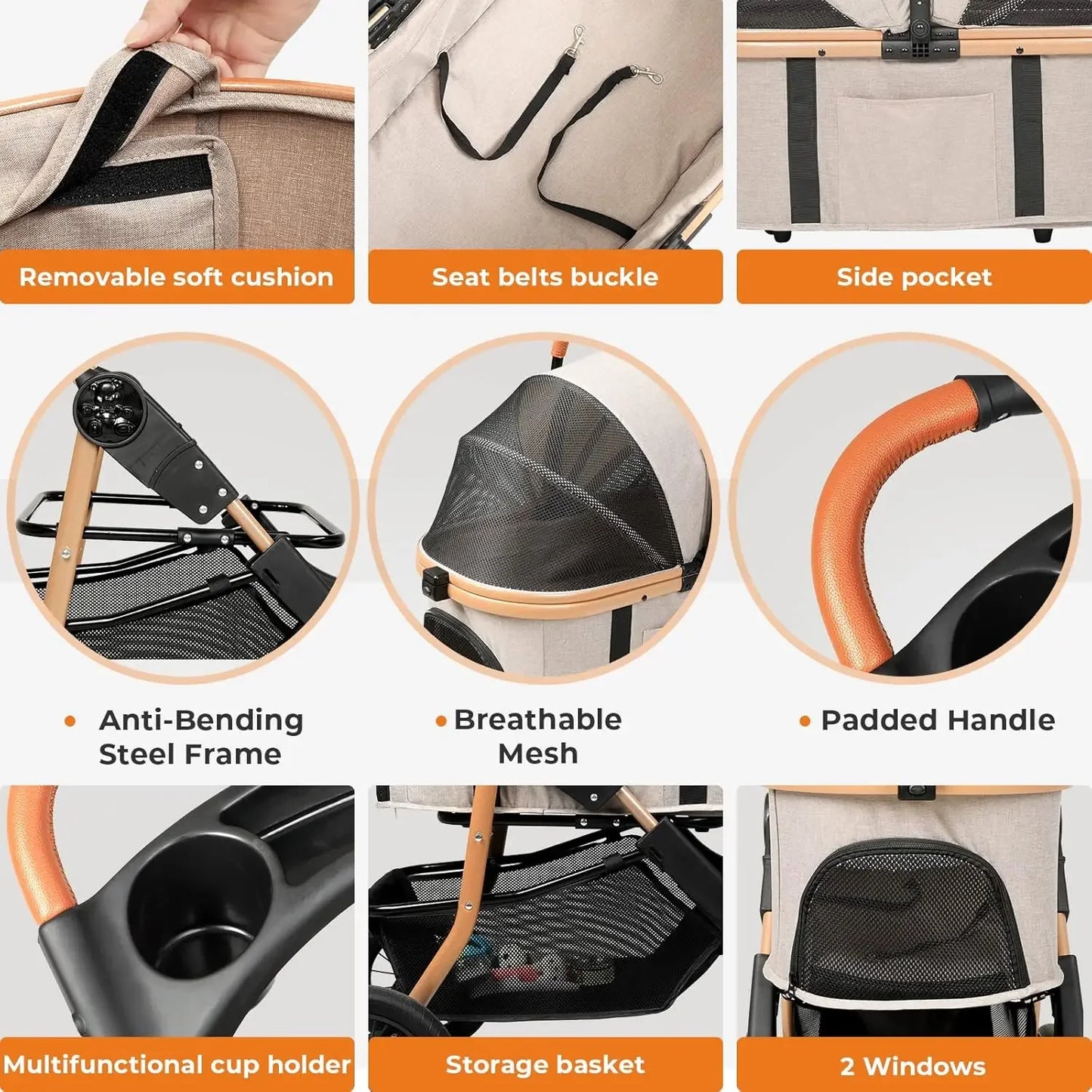 Pet Stroller, Premium 3-In-1 Large Dog Stroller for Cats/Dogs with Detachable Carrier, Zipperless Dual Entry, Foldable Jogging