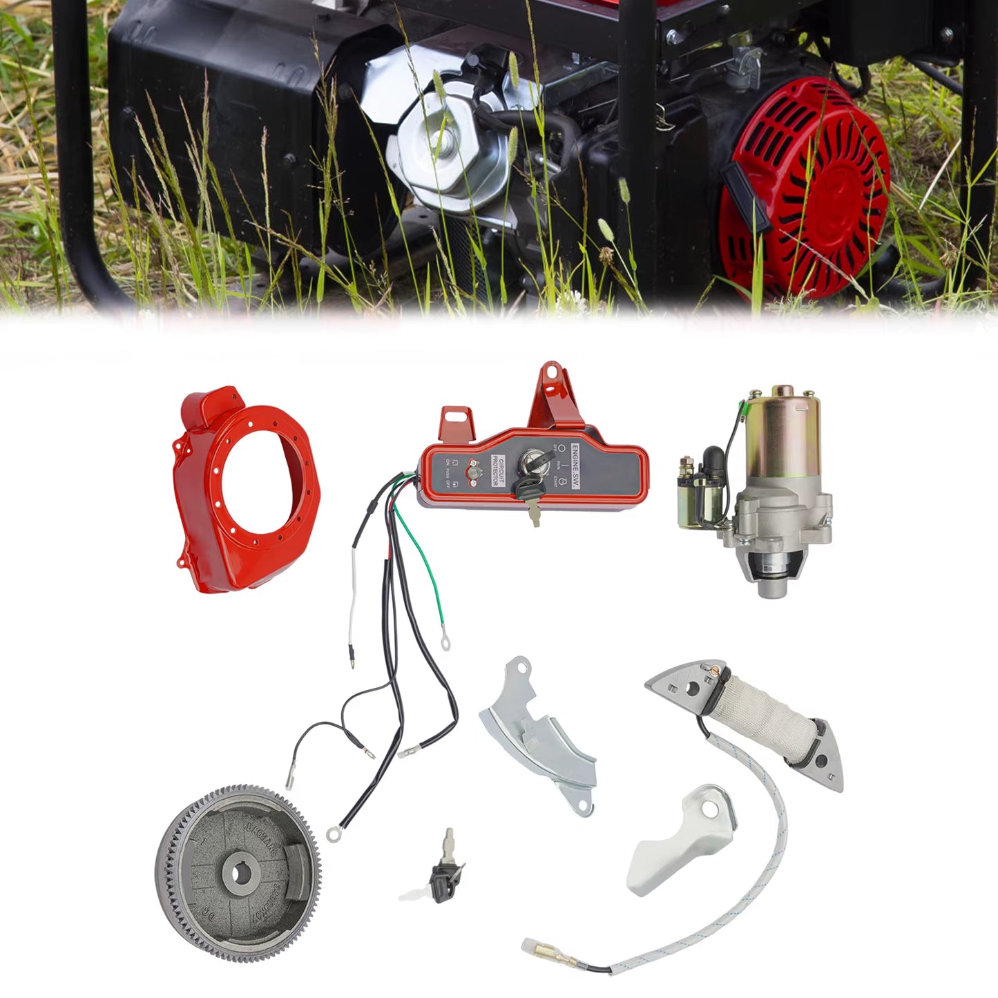 Electric Motor Start Flywheel Kits,Engine Ignition Switch Coil Fan Cover for Honda GX160 5.5HP GX200 6.5Hp/Gx390 13Hp Gx340 11Hp