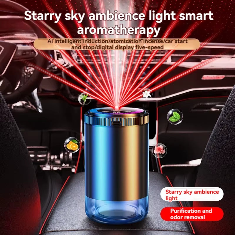 Smart Car Air Freshener Rechargeable Aroma Diffuser 5 Levels of Adjustable Intelligent Diffuser Pickup Light Starry Sky Summit
