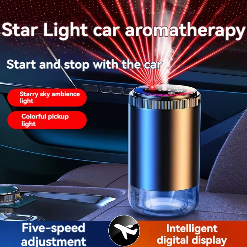 Smart Car Air Freshener Rechargeable Aroma Diffuser 5 Levels of Adjustable Intelligent Diffuser Pickup Light Starry Sky Summit