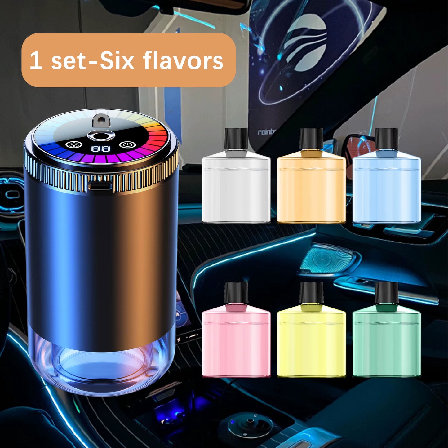 Smart Car Air Freshener Rechargeable Aroma Diffuser 5 Levels of Adjustable Intelligent Diffuser Pickup Light Starry Sky Summit