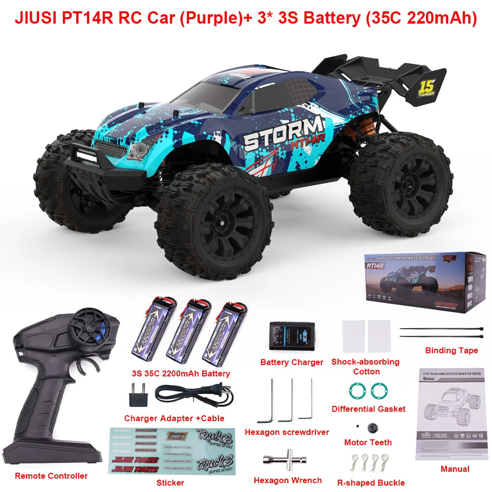 JIUSI PT14R MT14R 1/14 4WD RC Car 80Km/H Brushless 2.4G Remote Control Racing Car High Speed Off-Road RC Truck 3S 35C 2200Mah