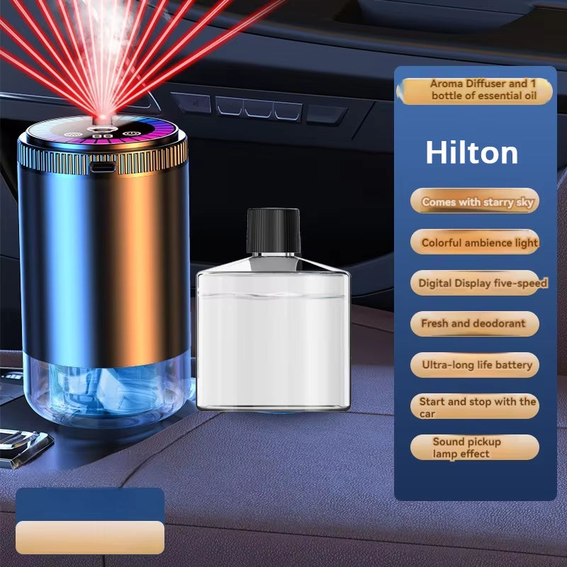 Smart Car Air Freshener Rechargeable Aroma Diffuser 5 Levels of Adjustable Intelligent Diffuser Pickup Light Starry Sky Summit