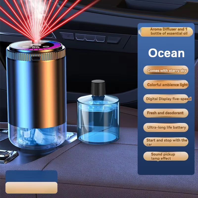 Smart Car Air Freshener Rechargeable Aroma Diffuser 5 Levels of Adjustable Intelligent Diffuser Pickup Light Starry Sky Summit