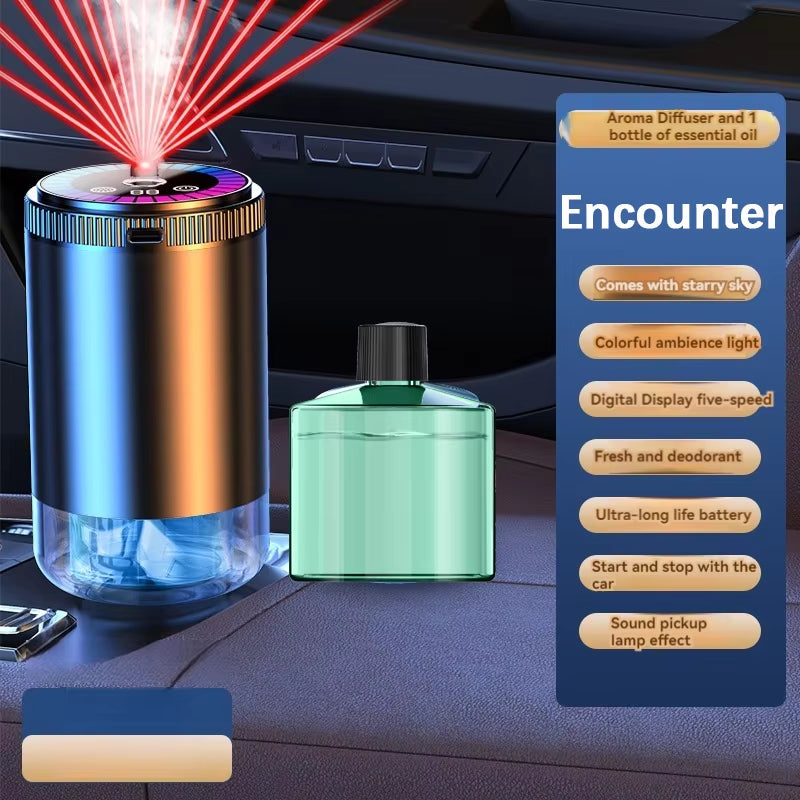 Smart Car Air Freshener Rechargeable Aroma Diffuser 5 Levels of Adjustable Intelligent Diffuser Pickup Light Starry Sky Summit