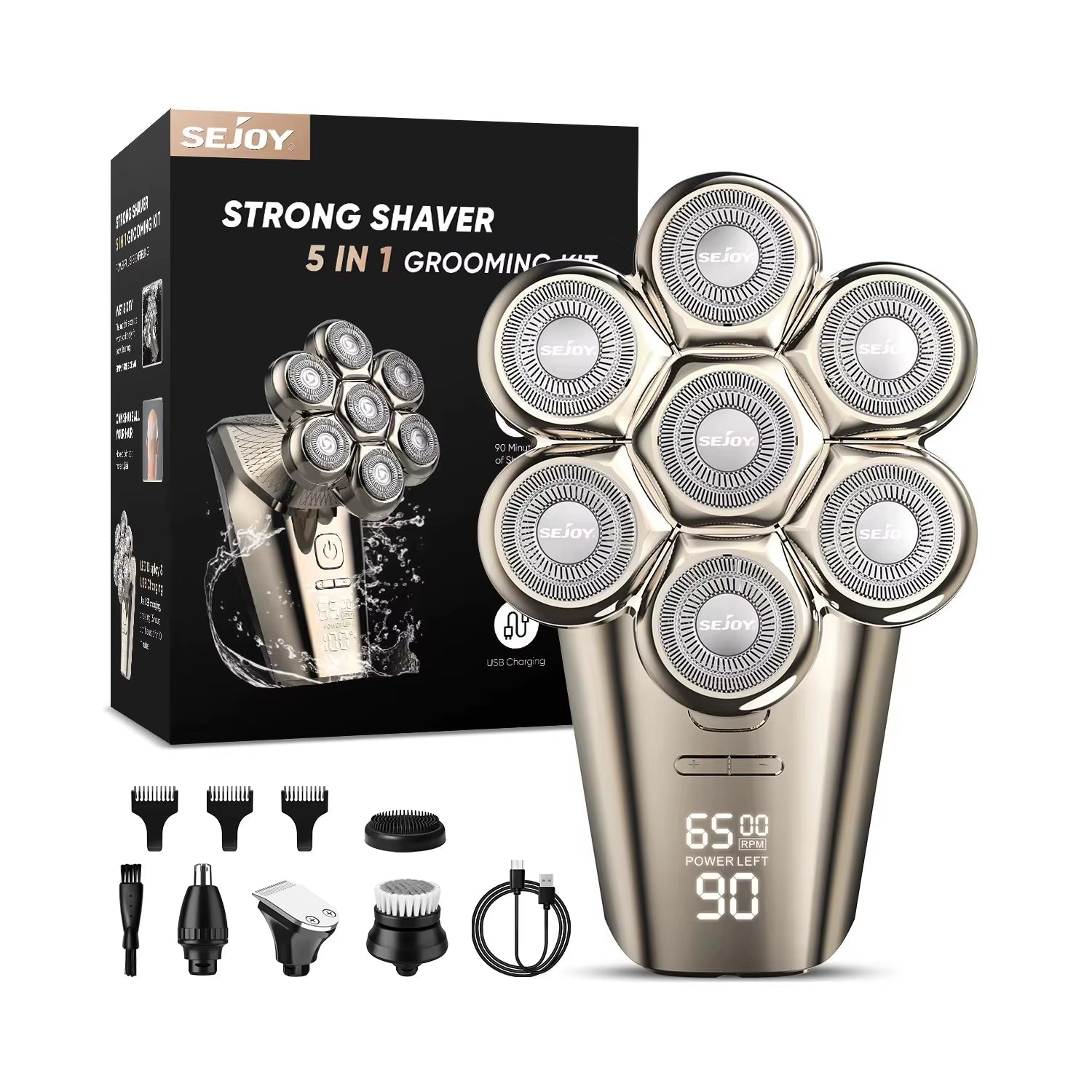 Electric Head Shaver for Bald Men 7 Blades Floating Razor Hair Trimmer USB Rechargeable LED Display Waterproof Beard Shavers