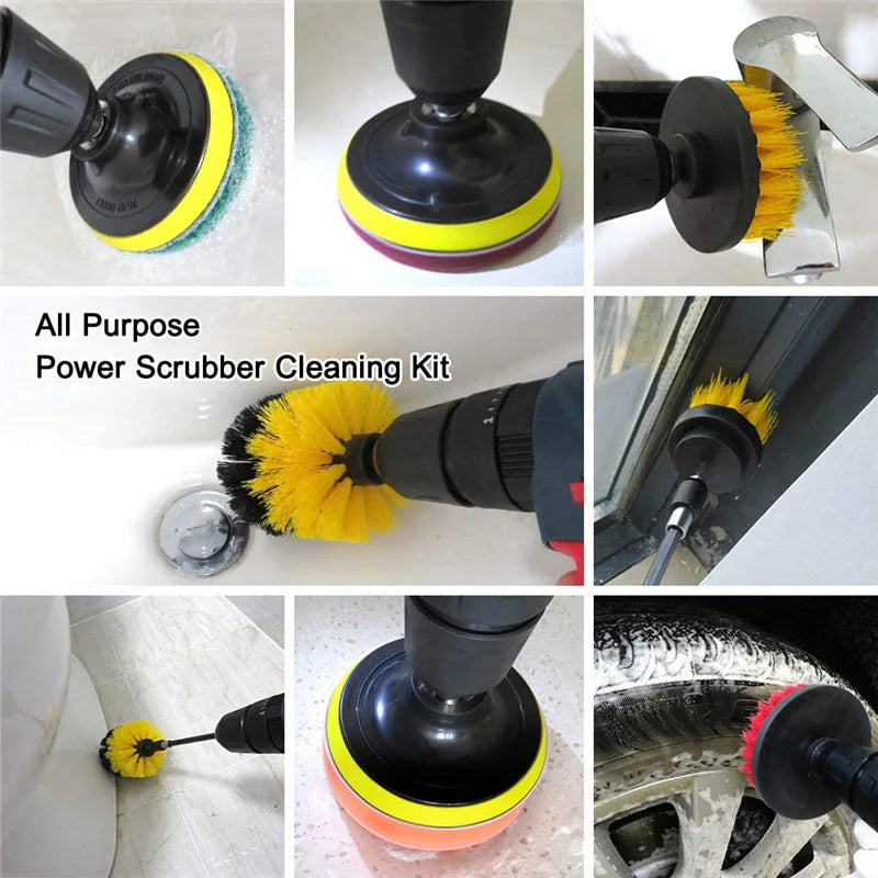 2-6Inch Brush Attachment Power Scrubber Drill Brush Nylon Stain Polisher Bathroom Kit with Extender Universal Cleaning Tools