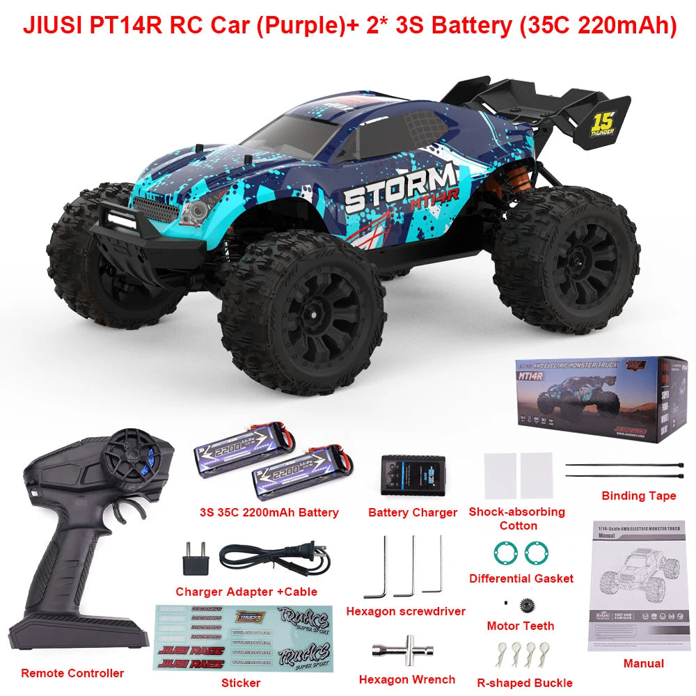 JIUSI PT14R MT14R 1/14 4WD RC Car 80Km/H Brushless 2.4G Remote Control Racing Car High Speed Off-Road RC Truck 3S 35C 2200Mah