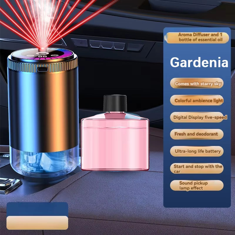 Smart Car Air Freshener Rechargeable Aroma Diffuser 5 Levels of Adjustable Intelligent Diffuser Pickup Light Starry Sky Summit