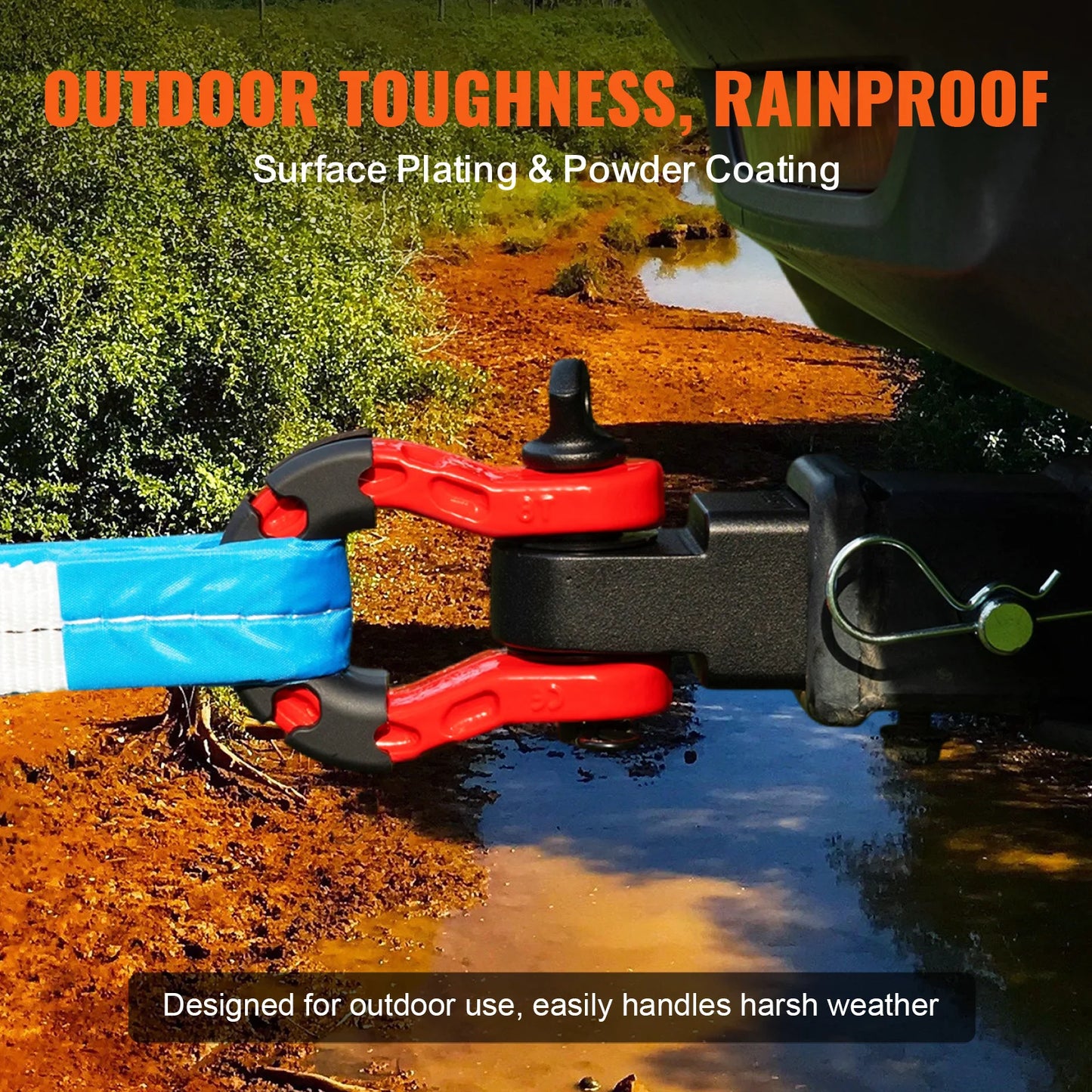 2" Shackle Hitch Receiver Double Hole Recovery Shackle Block Powder Coat Hitch Pin D-Ring for SUV Trucks Jeeps Off-Road