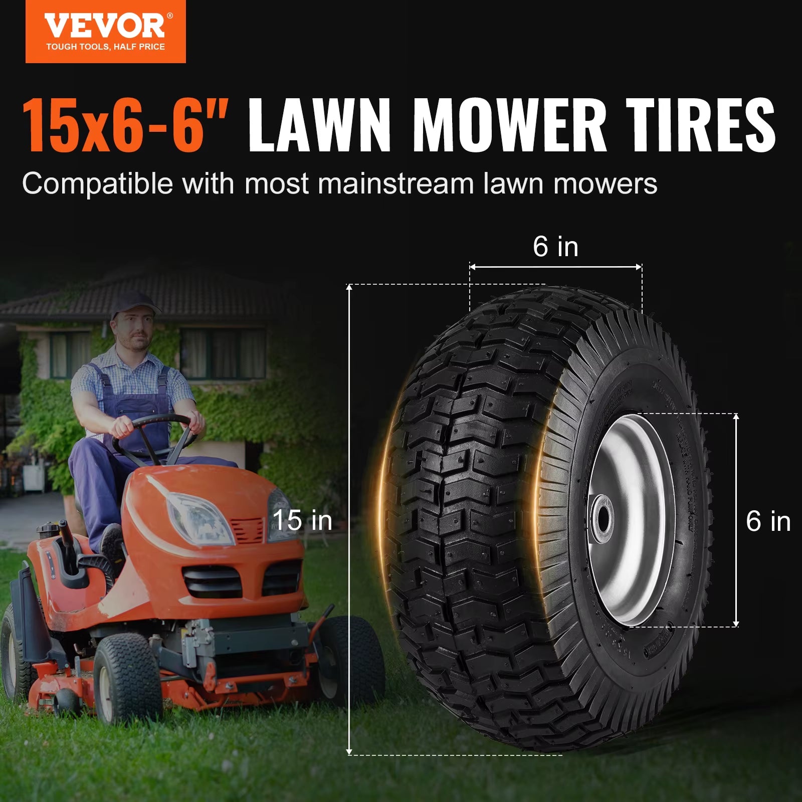 Lawn Mower Tires Turf Pneumatic Tires 2-Pack Tire and Wheel Assemblies 16 PCS Adapters for Riding Mowers Lawn Tractors