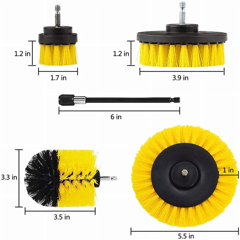 2-6Inch Brush Attachment Power Scrubber Drill Brush Nylon Stain Polisher Bathroom Kit with Extender Universal Cleaning Tools