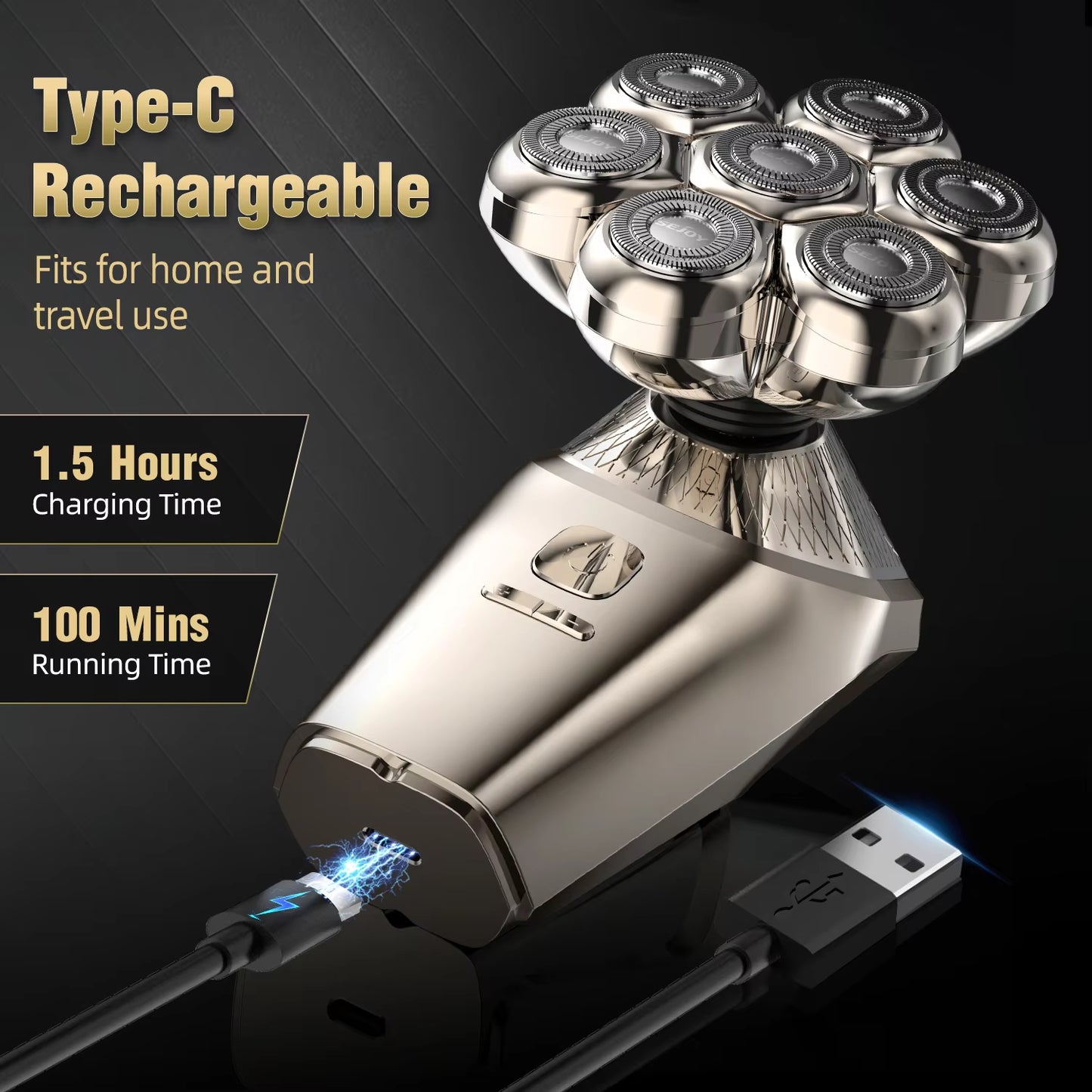 Electric Head Shaver for Bald Men 7 Blades Floating Razor Hair Trimmer USB Rechargeable LED Display Waterproof Beard Shavers
