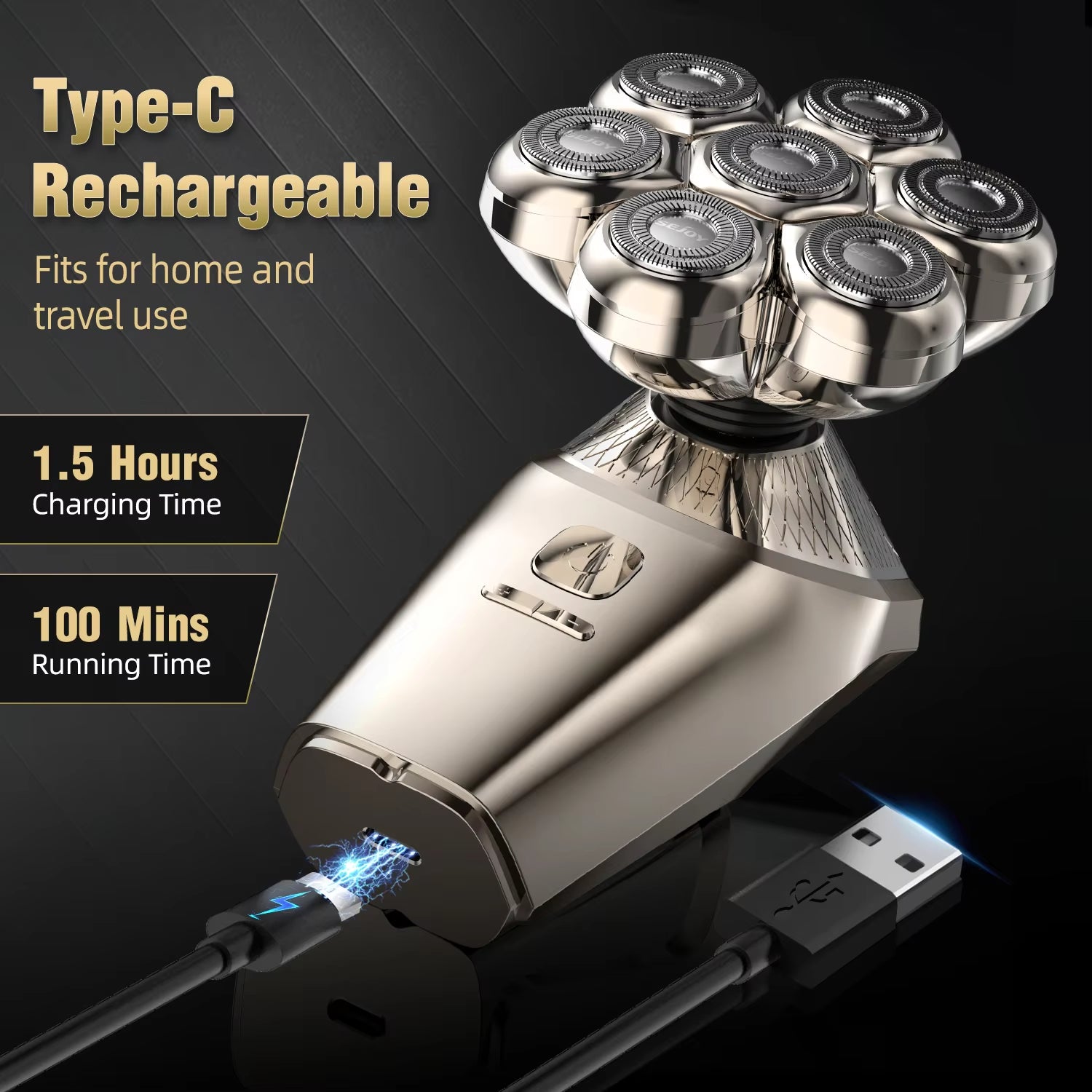 Electric Head Shaver for Bald Men 7 Blades Floating Razor Hair Trimmer USB Rechargeable LED Display Waterproof Beard Shavers