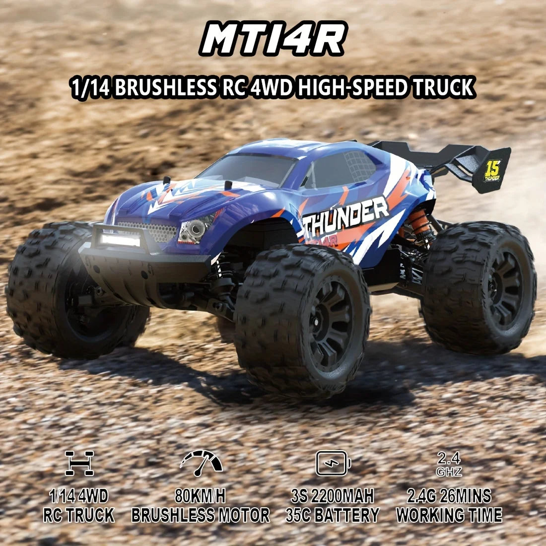JIUSI MT14R 1/14 RC Racing Car 3S 35C 2200Mah 80Km/H Brushless Motor 2.4G Remote Control 4WD Off-Road RC Trucks Toys
