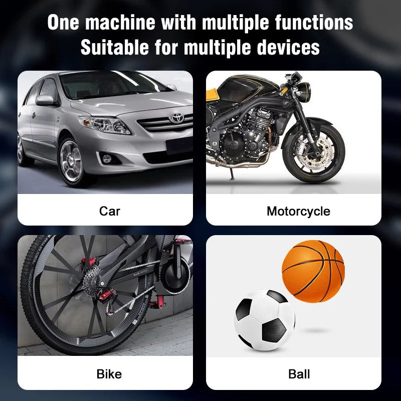 Rechargeable Air Compressor Wireless Pure Cooper Motor Inflatable Air Compressor Pump with Pressure Gauge Emergency LED Lights