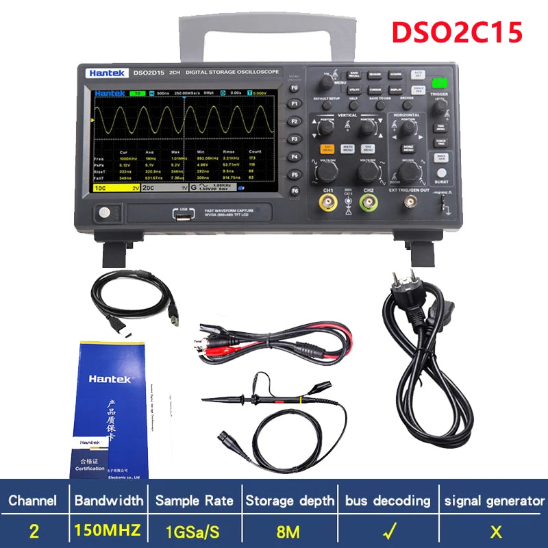 DSO2D15 Digital Oscilloscope DSO2C10 2D10 2 Channels 150Mhz Osciloscópio 25Mhz Signal Generator Voltmeter Frequency Meter