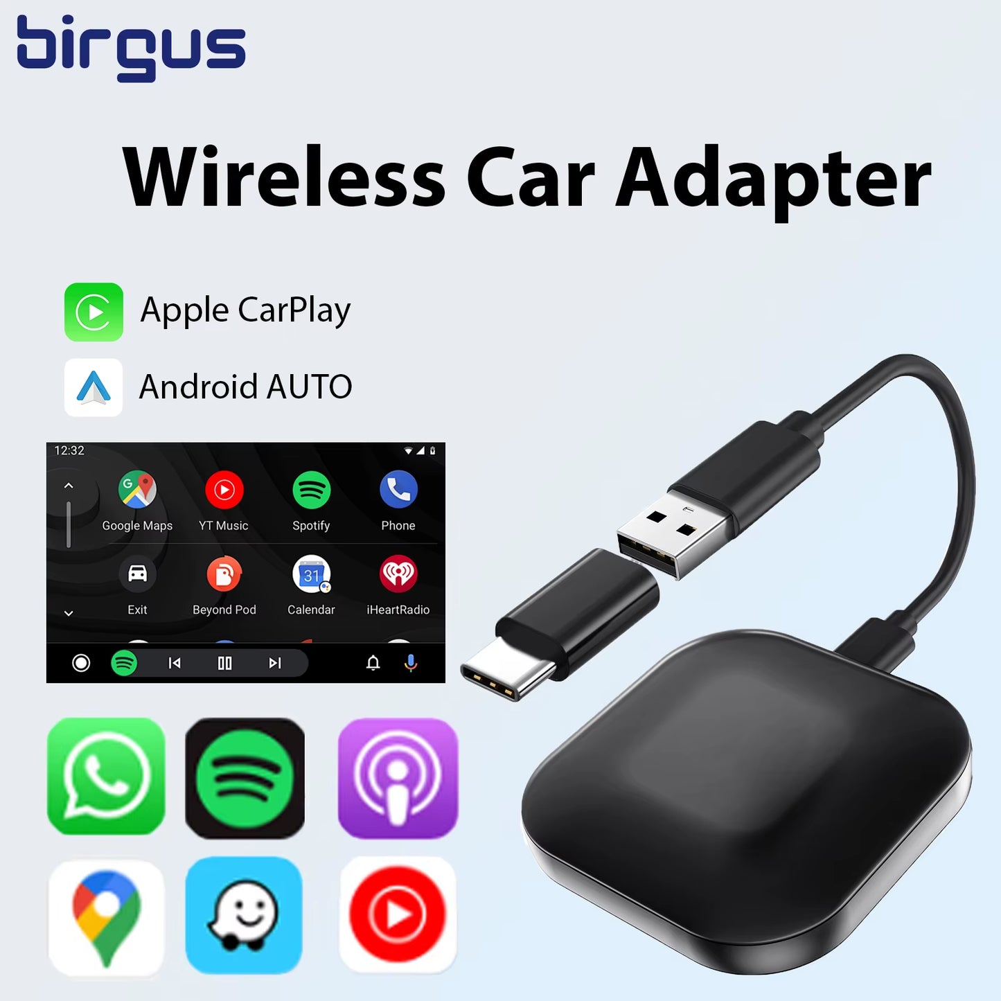 C1 Wireless Carplay AI BOX Wireless Android Auto WIFI 2.4G & 5.8Ghz BT5.0 Auto Connect Plug&Play for Wired AA CP Cars