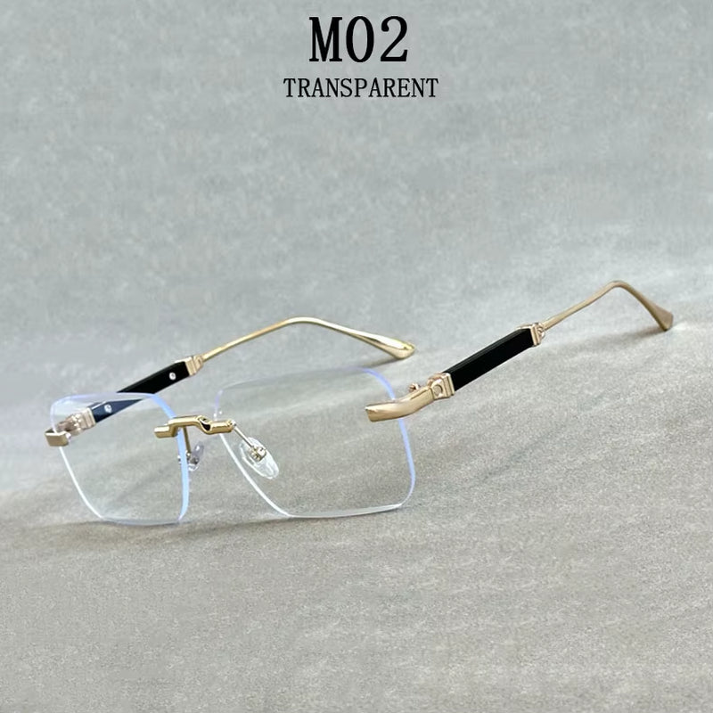 Designer Sunglasses for Men Vintage Rimless Sunglasses Women Trendy Luxury Square Fashion Glasses Vintage Gafas De Sol Hombre