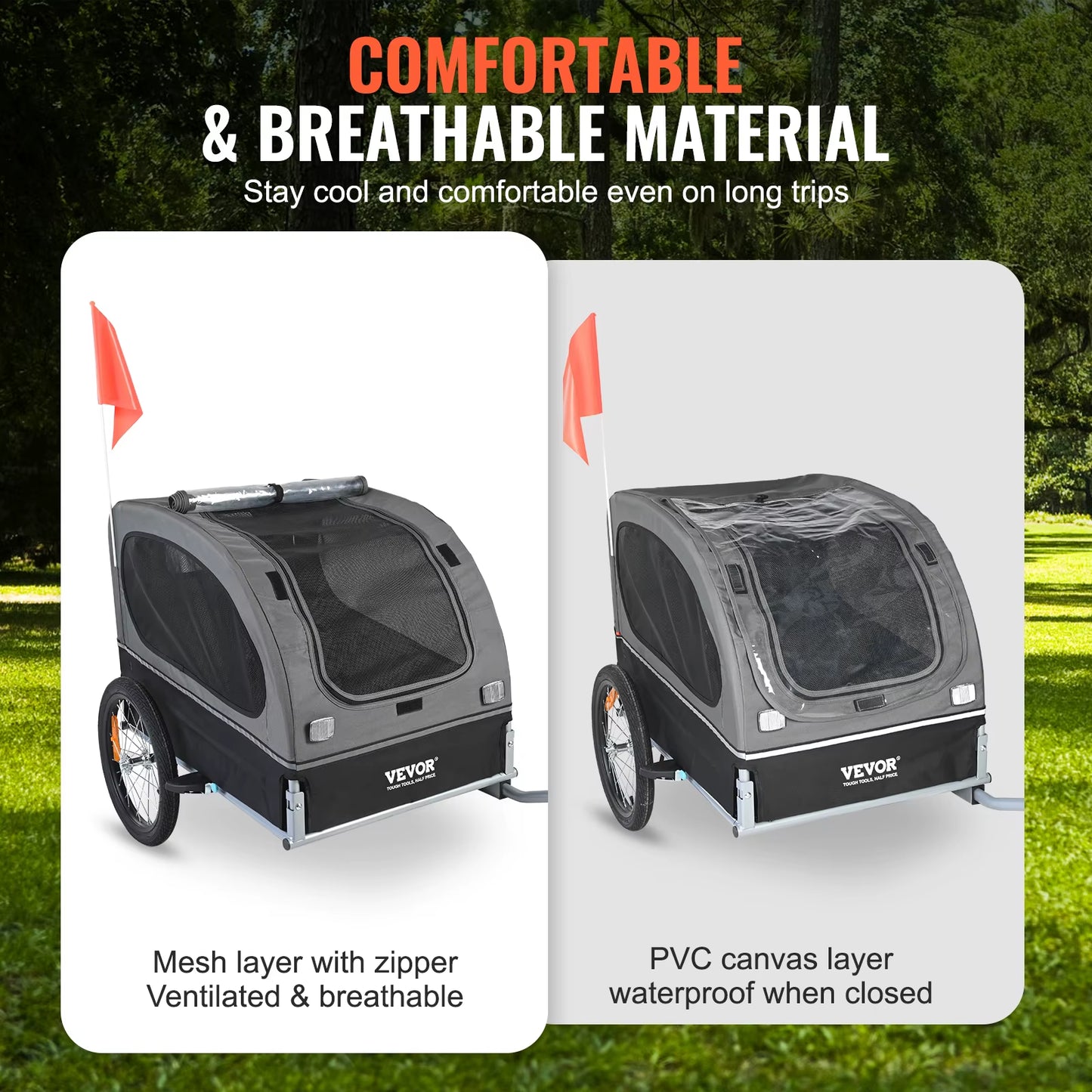 88 Lbs Dog Bike Trailer Pet Cart Bicycle Carrier with Wheels Coupler Reflectors Flag Collapsible to Store for Dogs