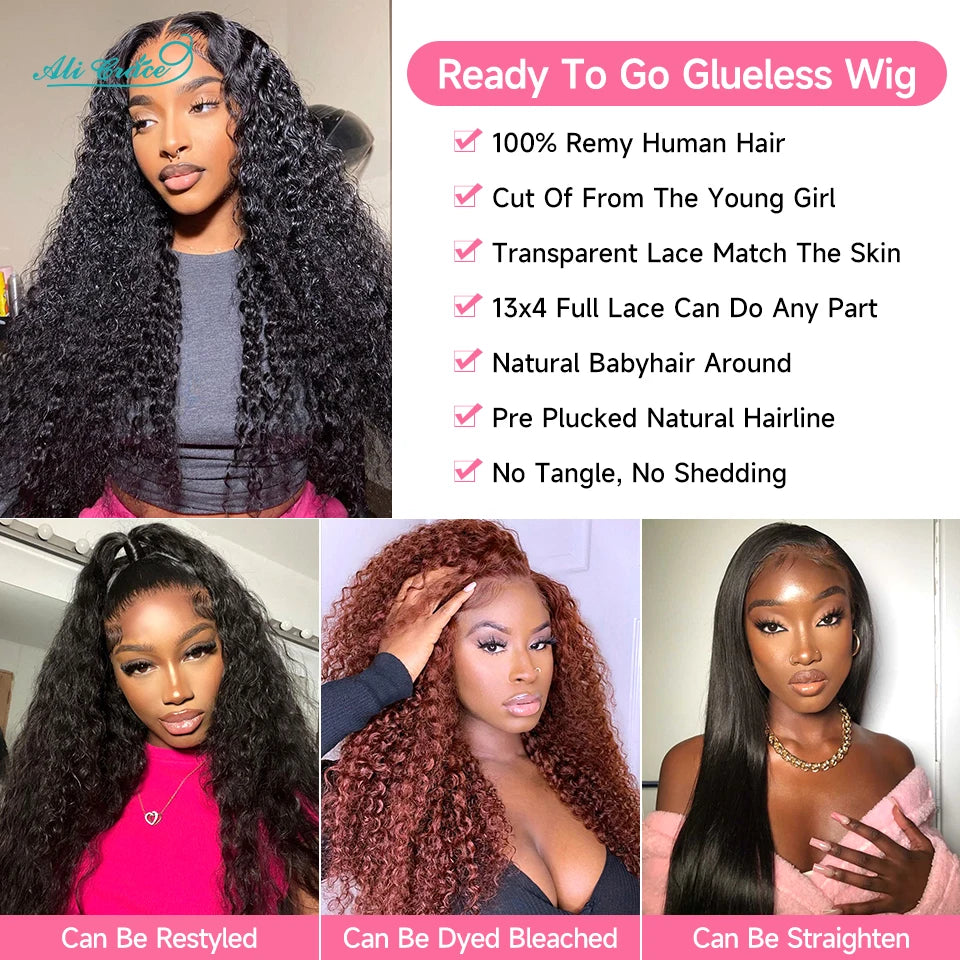 Hair Brazilian Kinky Curly Human Hair Wigs Pre-Plucked 13X4 Lace Frontal Wig Remy Hair Deep Curly 4X4 Lace Closure Wig