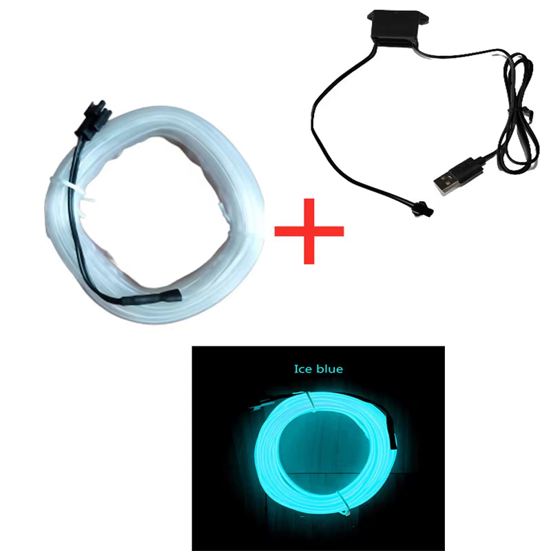 1M/3M/5M Car Interior Led Decorative Lamp EL Wiring Neon Strip for Auto DIY Flexible Ambient Light USB Party Atmosphere Diode