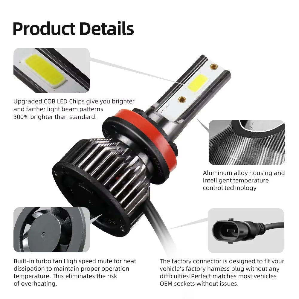 H4 H11 H7 LED Car Headlight Bulb 12000LM 6000K H1 H13 9005 HB3 9006 HB4 Headlamp Conversion Kits No Dark Spots