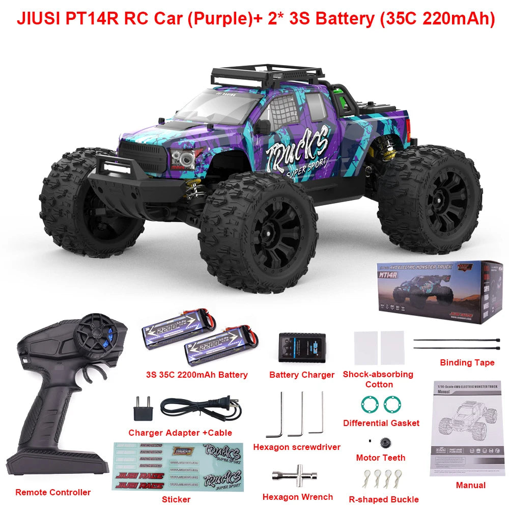 JIUSI PT14R MT14R 1/14 4WD RC Car 80Km/H Brushless 2.4G Remote Control Racing Car High Speed Off-Road RC Truck 3S 35C 2200Mah