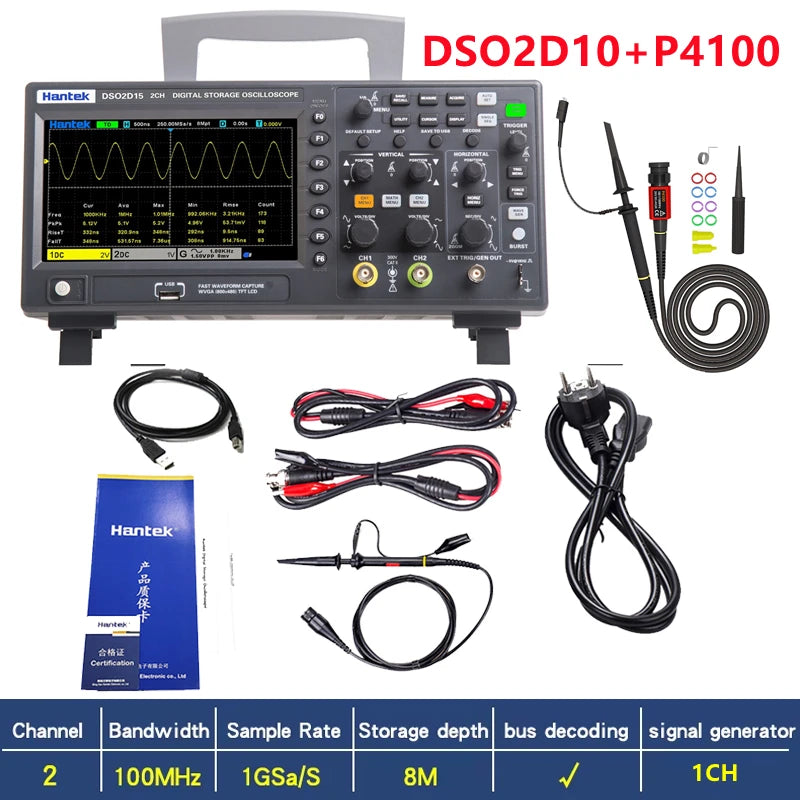 DSO2D15 Digital Oscilloscope DSO2C10 2D10 2 Channels 150Mhz Osciloscópio 25Mhz Signal Generator Voltmeter Frequency Meter