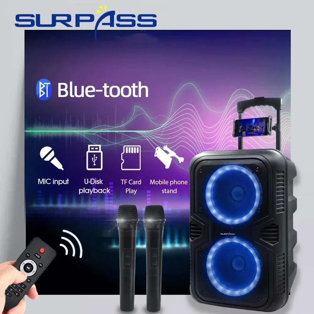 Portable Outdoor Speaker Subwoofer 200W High Power Wireless Stereo Karaoke Trolley BT Speakers FM Radio Battery Soundbox
