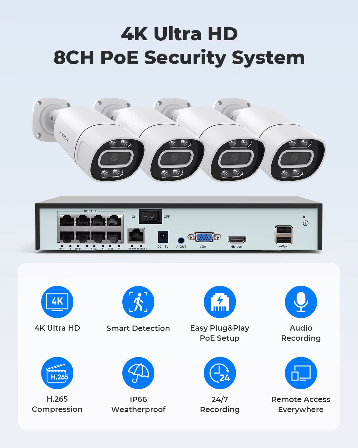 4K 5Mp 8Mp Poe Cctv Security Camera System Home Video Surveillance Kit 8Ch Nvr Audio Outdoor Ip Camera Xmeye App