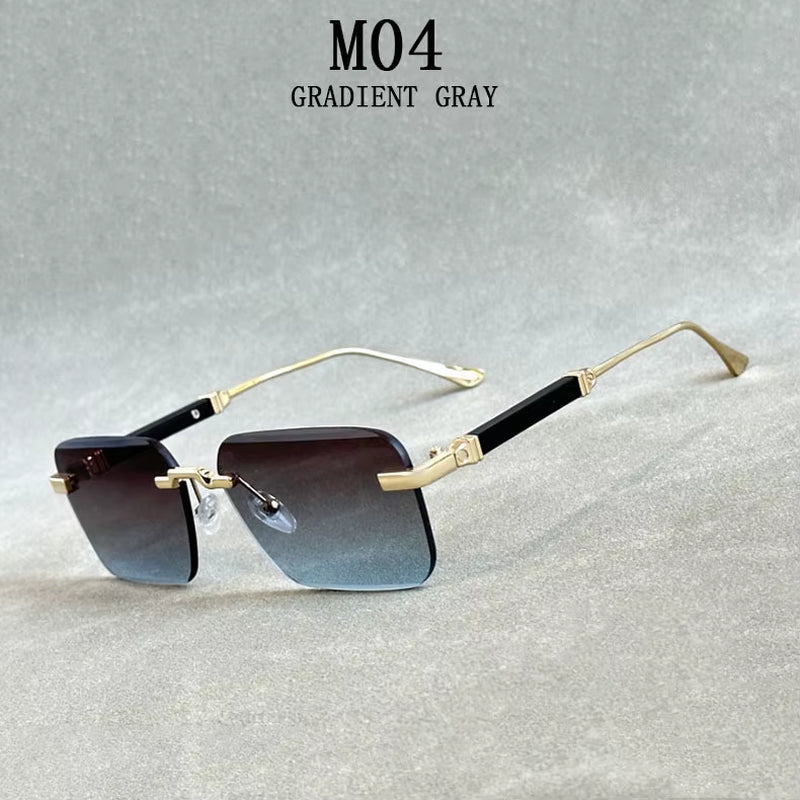 Designer Sunglasses for Men Vintage Rimless Sunglasses Women Trendy Luxury Square Fashion Glasses Vintage Gafas De Sol Hombre