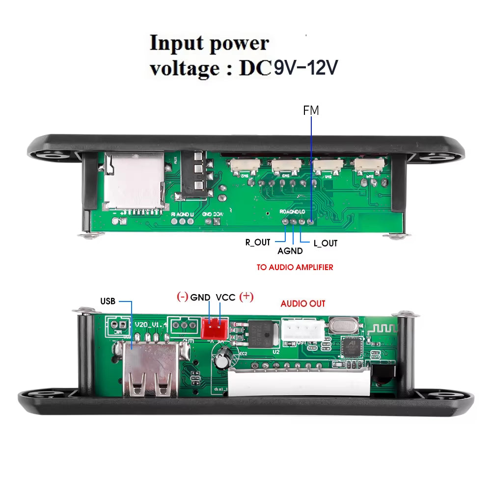 Bluetooth 5.0 Car Kit Wireless MP3 Decoder Board Audio 9V-12V WMA Car Music Player Module Lossless Audio USB AUX TF Radio