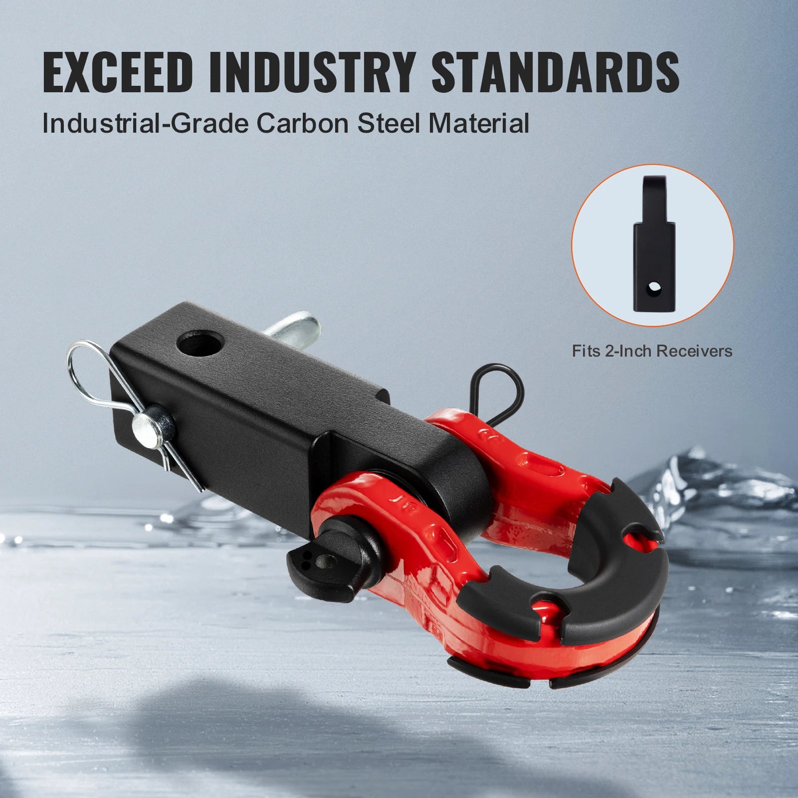 2" Shackle Hitch Receiver Double Hole Recovery Shackle Block Powder Coat Hitch Pin D-Ring for SUV Trucks Jeeps Off-Road