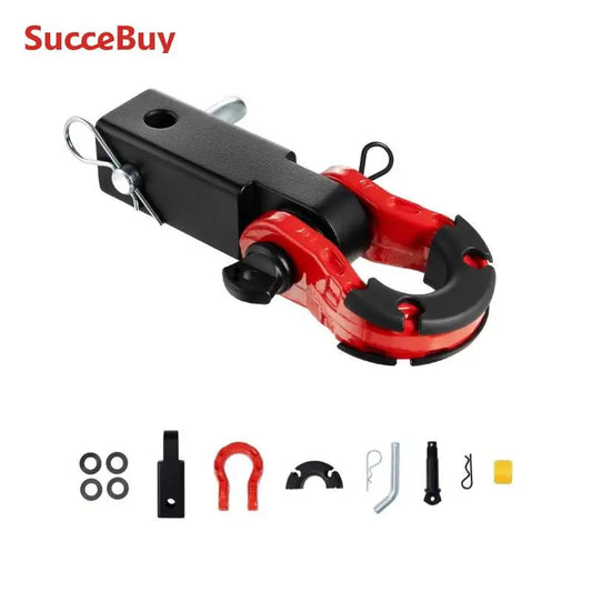 2" Shackle Hitch Receiver Double Hole Recovery Shackle Block Powder Coat Hitch Pin D-Ring for SUV Trucks Jeeps Off-Road