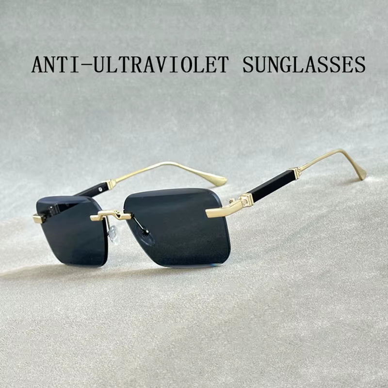 Designer Sunglasses for Men Vintage Rimless Sunglasses Women Trendy Luxury Square Fashion Glasses Vintage Gafas De Sol Hombre