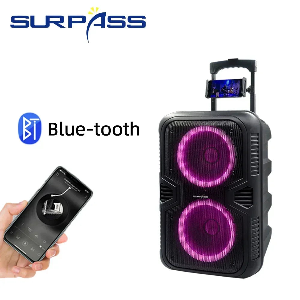 Portable Outdoor Speaker Subwoofer 200W High Power Wireless Stereo Karaoke Trolley BT Speakers FM Radio Battery Soundbox