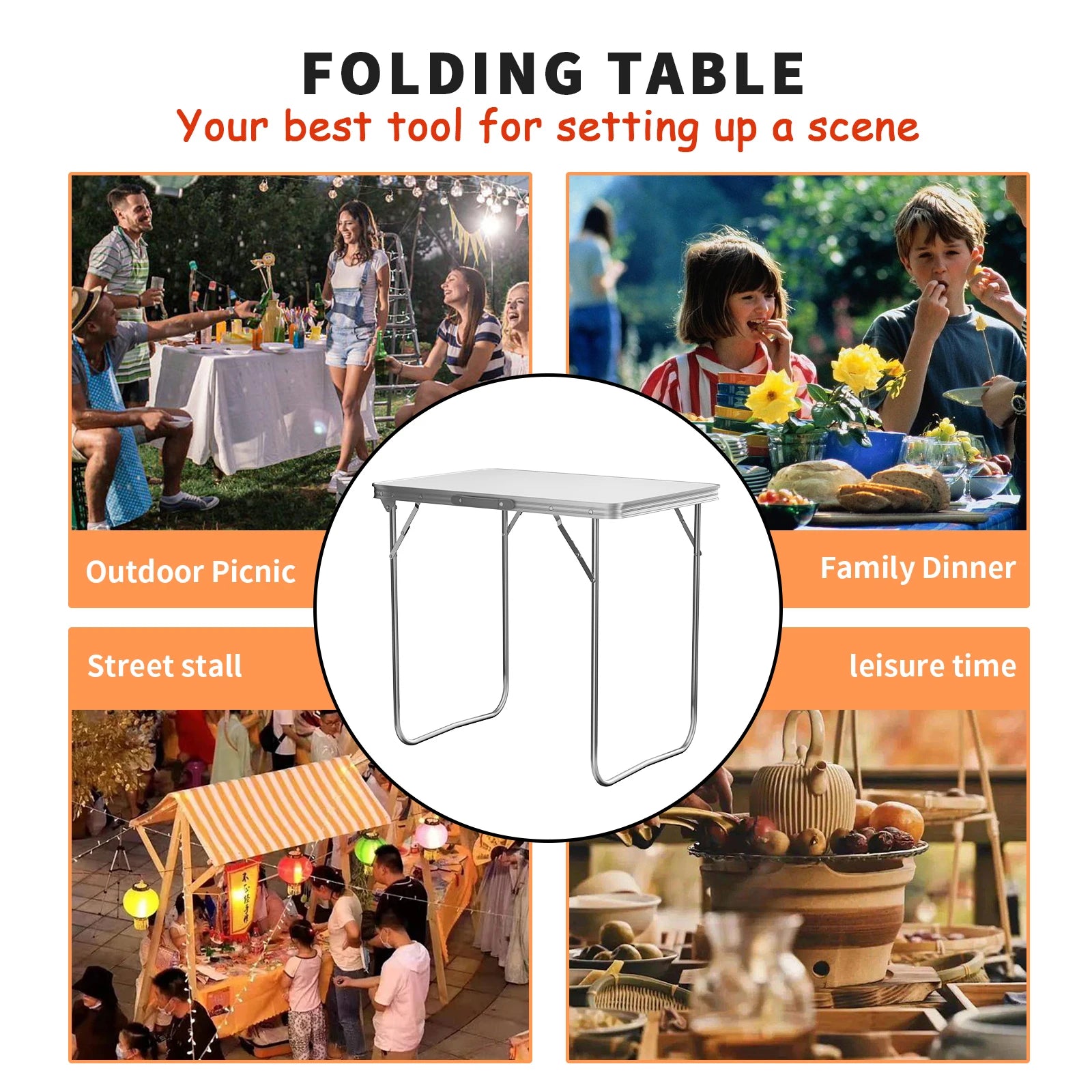 2.6FT/80CM Aluminum Folding Table Camping Table Portable Catering Dinner Table for Picnic Garden Party Bbq,80X60X69Cm