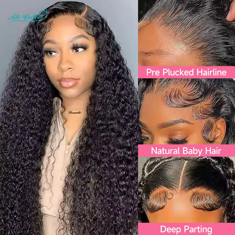 Hair Brazilian Kinky Curly Human Hair Wigs Pre-Plucked 13X4 Lace Frontal Wig Remy Hair Deep Curly 4X4 Lace Closure Wig