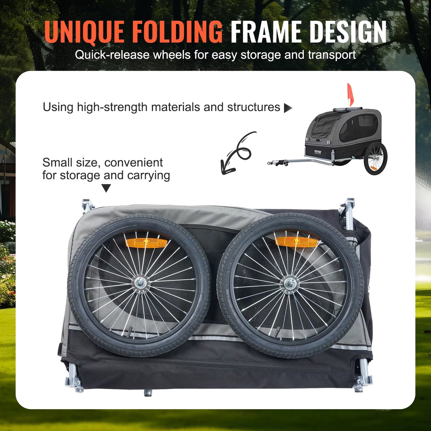 88 Lbs Dog Bike Trailer Pet Cart Bicycle Carrier with Wheels Coupler Reflectors Flag Collapsible to Store for Dogs