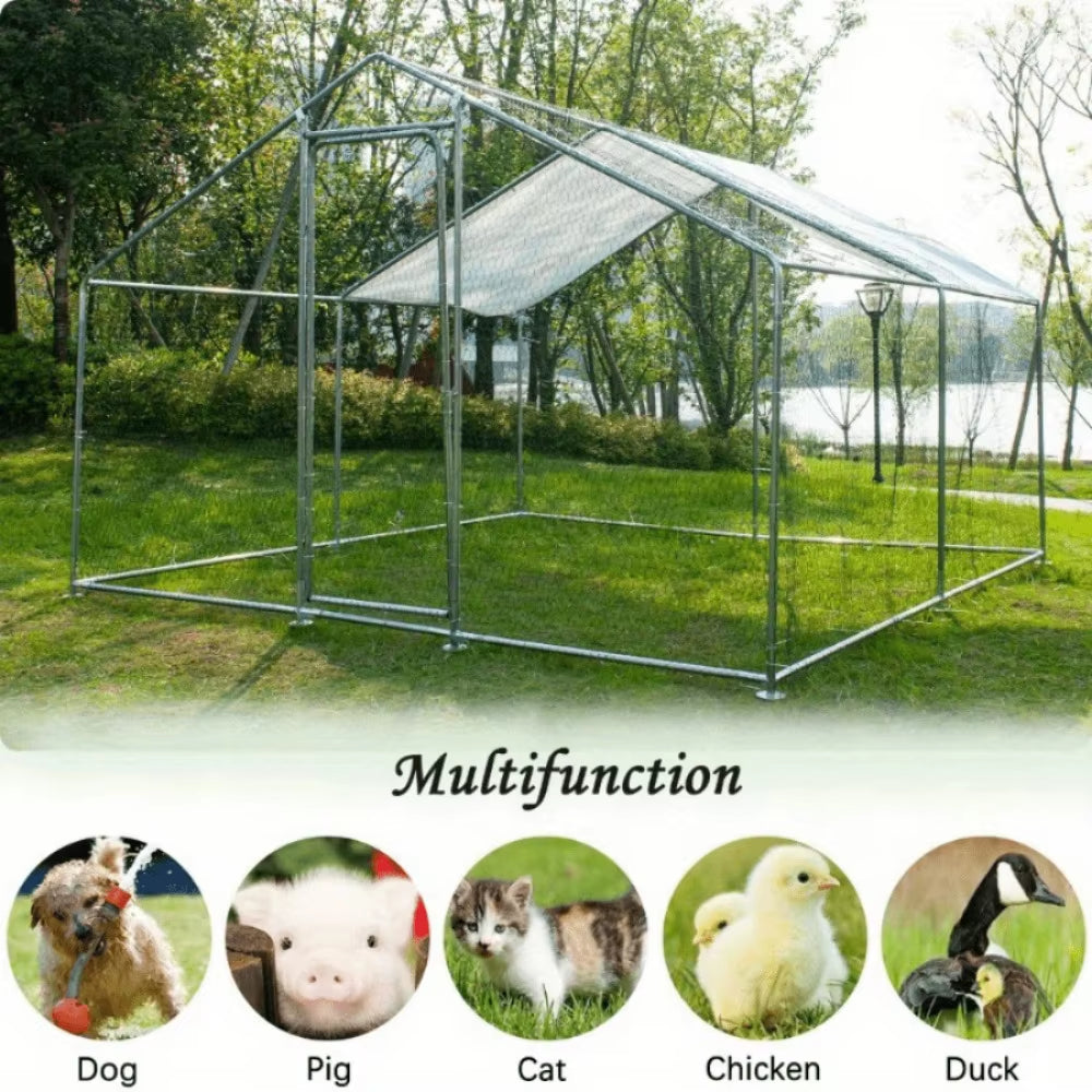 Metal Walk-In Chicken Tractor W/ Chicken Run Pet House Hutch Backyard Outdoor