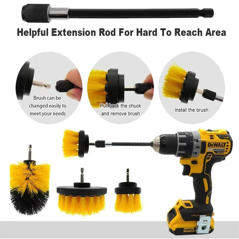 2-6Inch Brush Attachment Power Scrubber Drill Brush Nylon Stain Polisher Bathroom Kit with Extender Universal Cleaning Tools