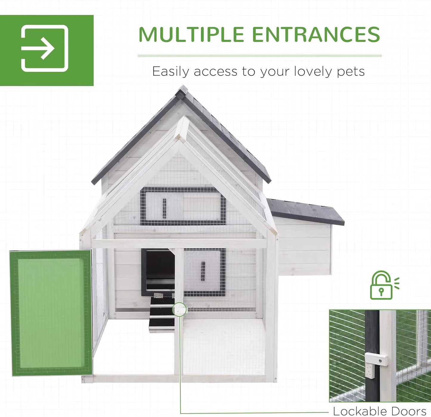 65" Chicken Coop Wooden with Detachable Run, Outdoor Chicken House Poultry Cage Hen with Nesting Box, Removable Tray,
