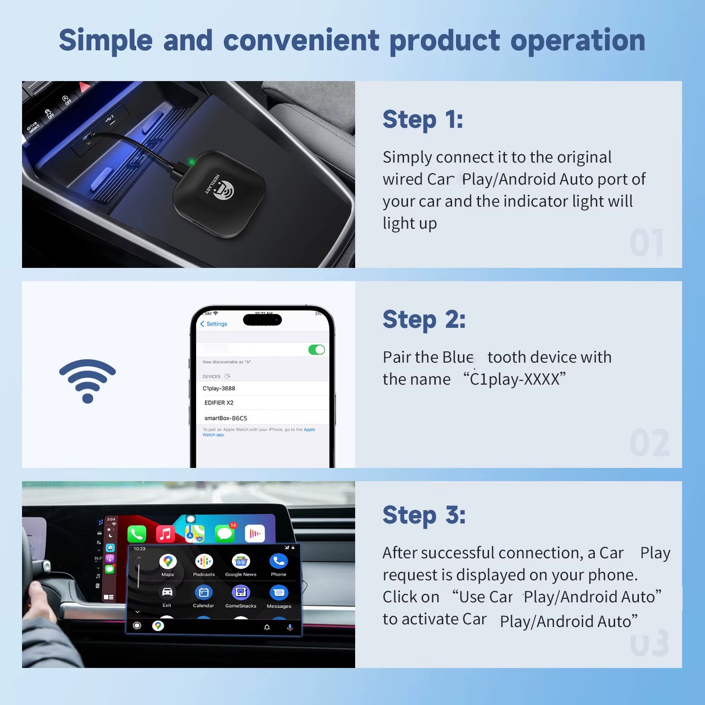 C1 Wireless Carplay AI BOX Wireless Android Auto WIFI 2.4G & 5.8Ghz BT5.0 Auto Connect Plug&Play for Wired AA CP Cars
