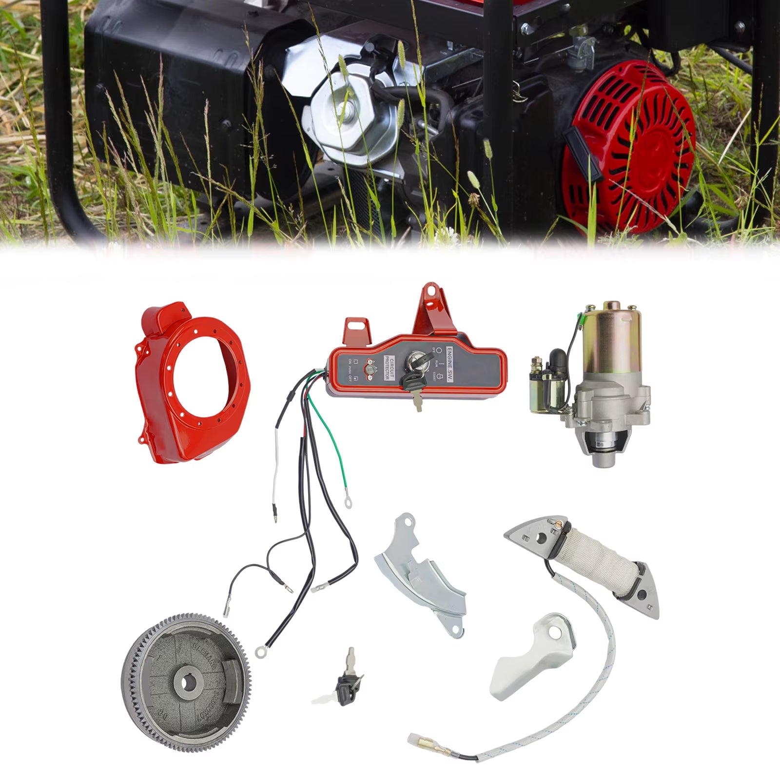 Electric Motor Start Flywheel Kits,Engine Ignition Switch Coil Fan Cover for Honda GX160 5.5HP GX200 6.5Hp/Gx390 13Hp Gx340 11Hp