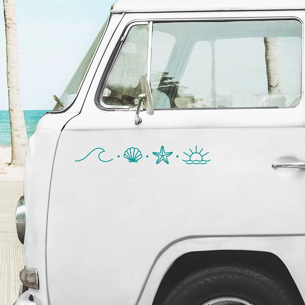 Camper Van Caravan Car Stickers Rv Beach Seashell Decals Sea Animal Design Vinyl Decor Accessories