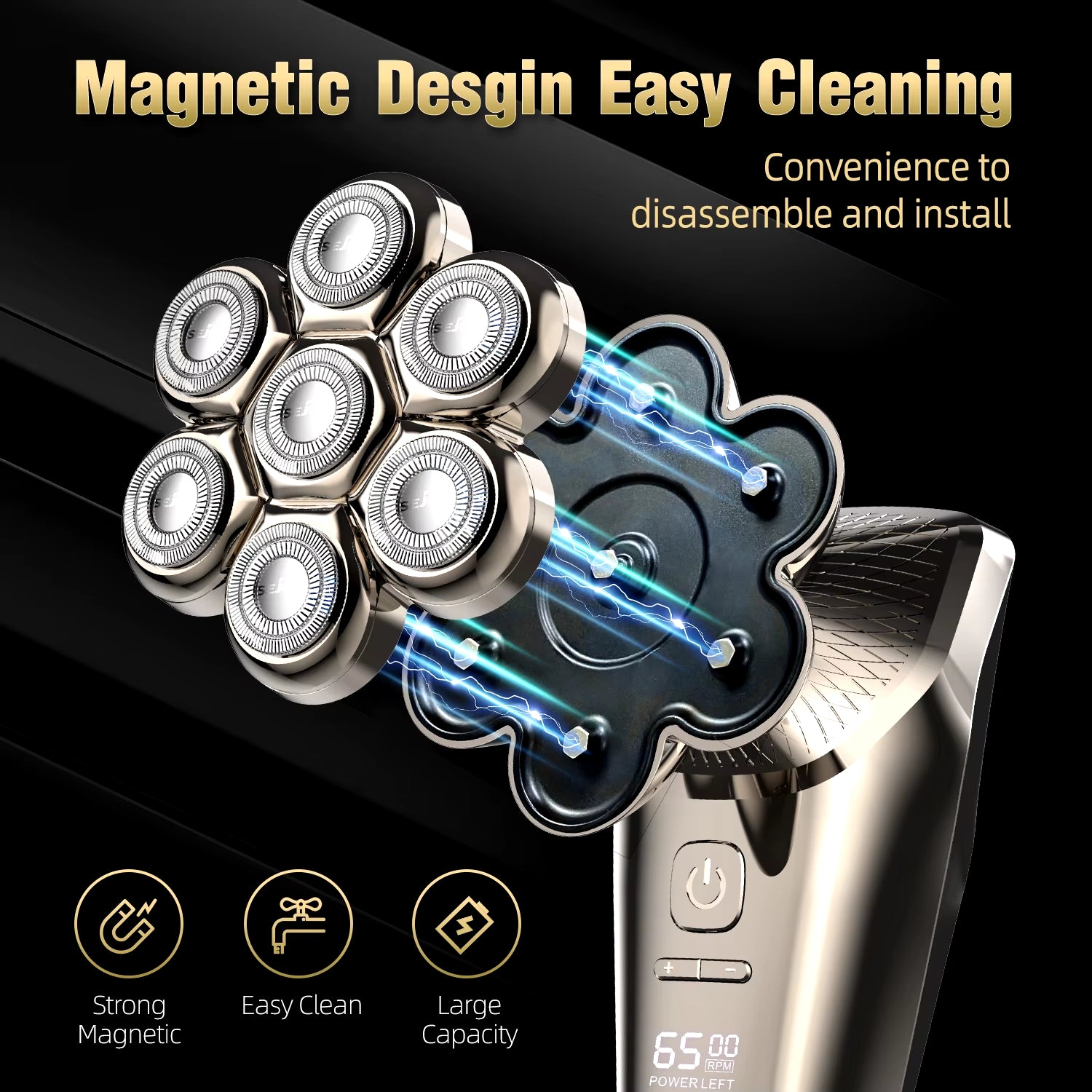 Electric Head Shaver for Bald Men 7 Blades Floating Razor Hair Trimmer USB Rechargeable LED Display Waterproof Beard Shavers