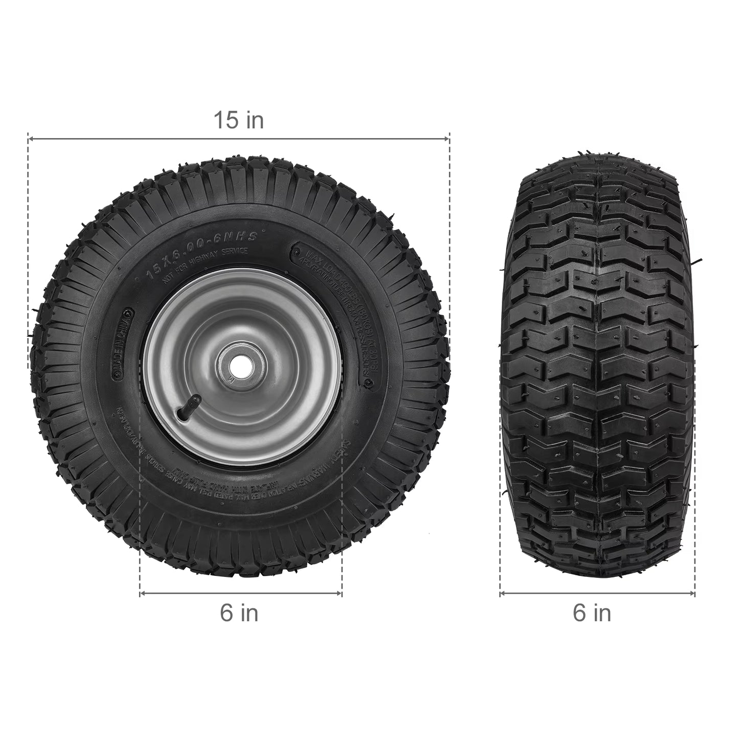 Lawn Mower Tires Turf Pneumatic Tires 2-Pack Tire and Wheel Assemblies 16 PCS Adapters for Riding Mowers Lawn Tractors
