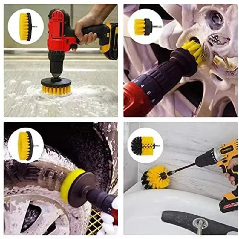 2-6Inch Brush Attachment Power Scrubber Drill Brush Nylon Stain Polisher Bathroom Kit with Extender Universal Cleaning Tools