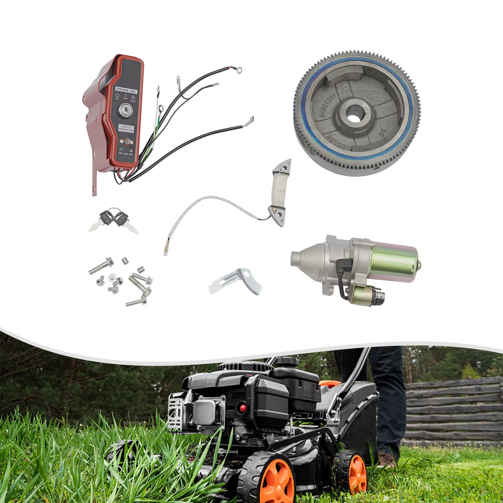 Electric Motor Start Flywheel Kits,Engine Ignition Switch Coil Fan Cover for Honda GX160 5.5HP GX200 6.5Hp/Gx390 13Hp Gx340 11Hp